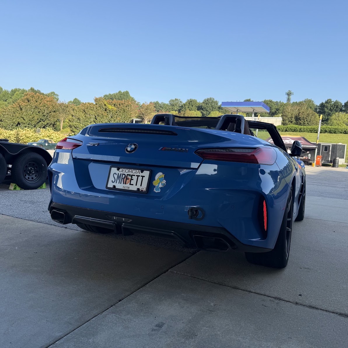 The back of the Z4 — Georgia plate SMRFETT — in the Barber paddock