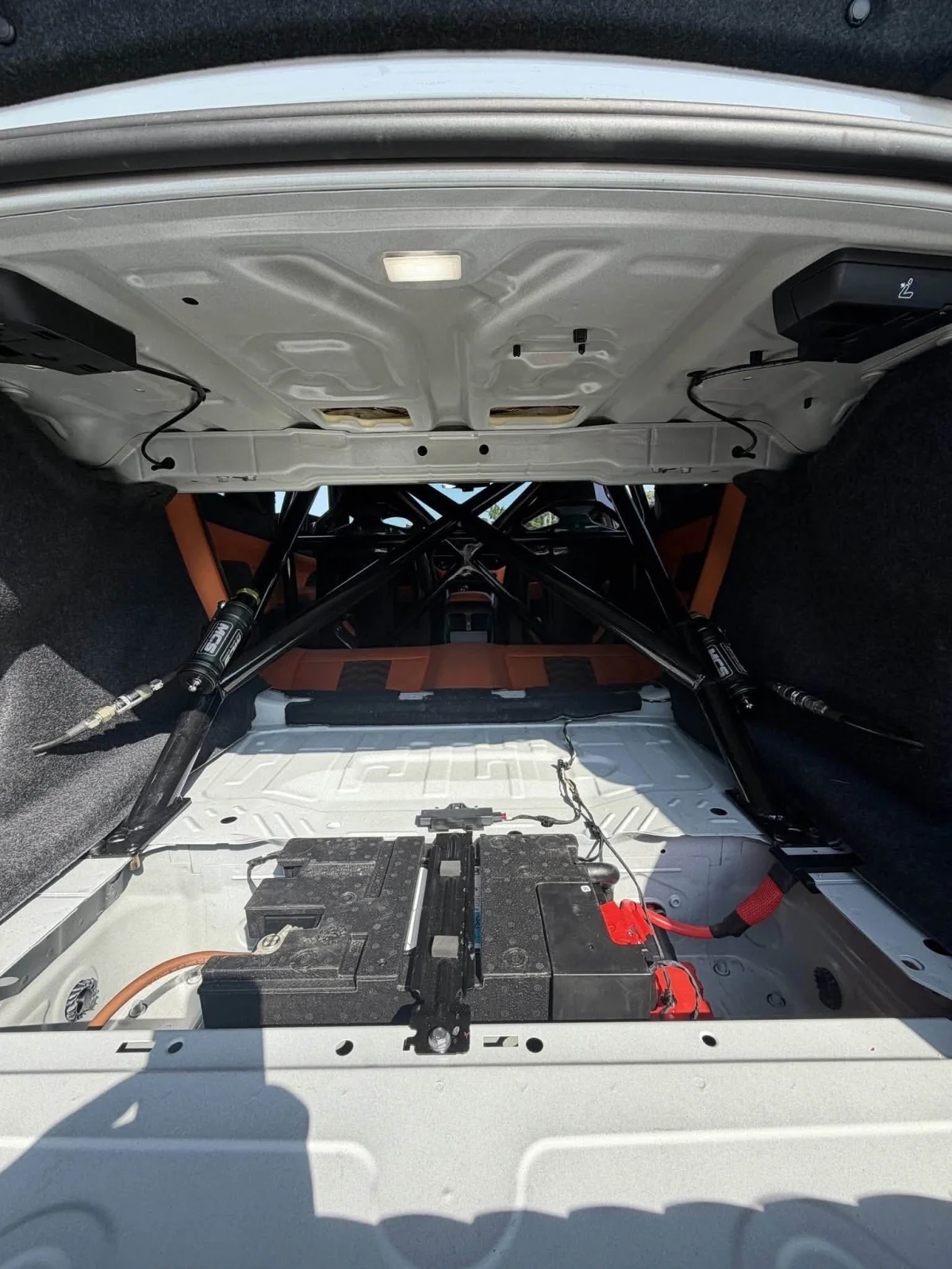 Boot of the M4 showing the rear cage bracing and MCS rear dampers