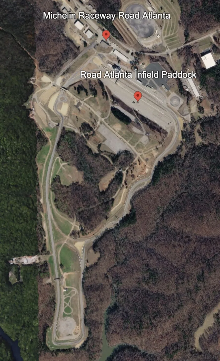 Satellite view of Michelin Raceway Road Atlanta showing the full circuit and infield paddock
