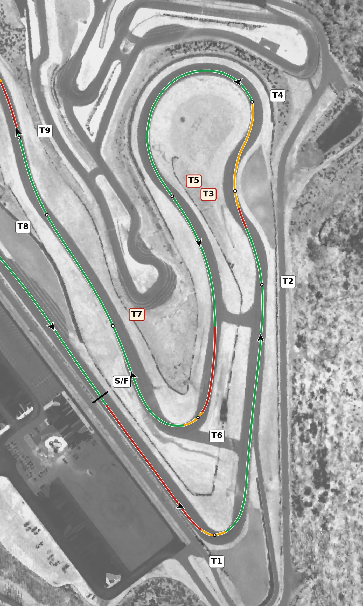 Atlanta MP race line, Sector 1: T1 to T5