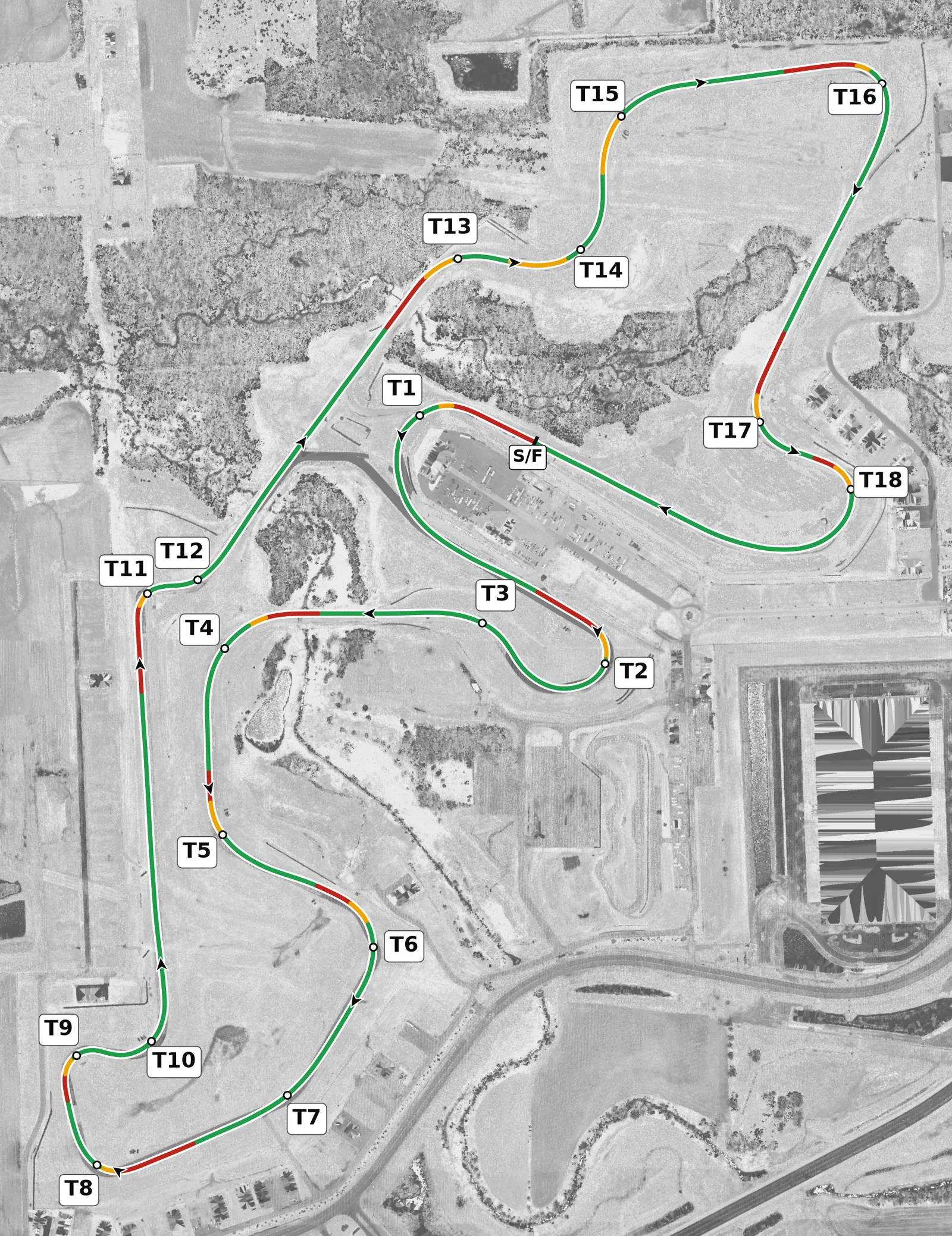 Autobahn (Full) full-lap race line map, driven clockwise, colored by throttle, lift and braking