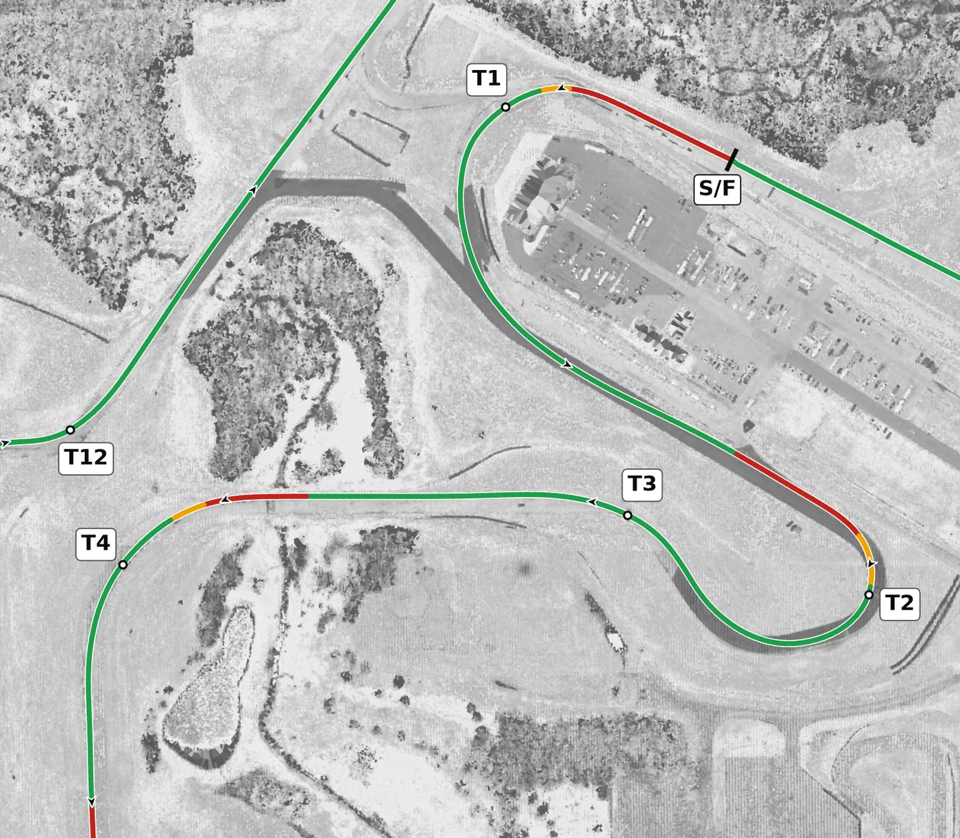 Autobahn (Full) race line, Sector 1: T1 to T4