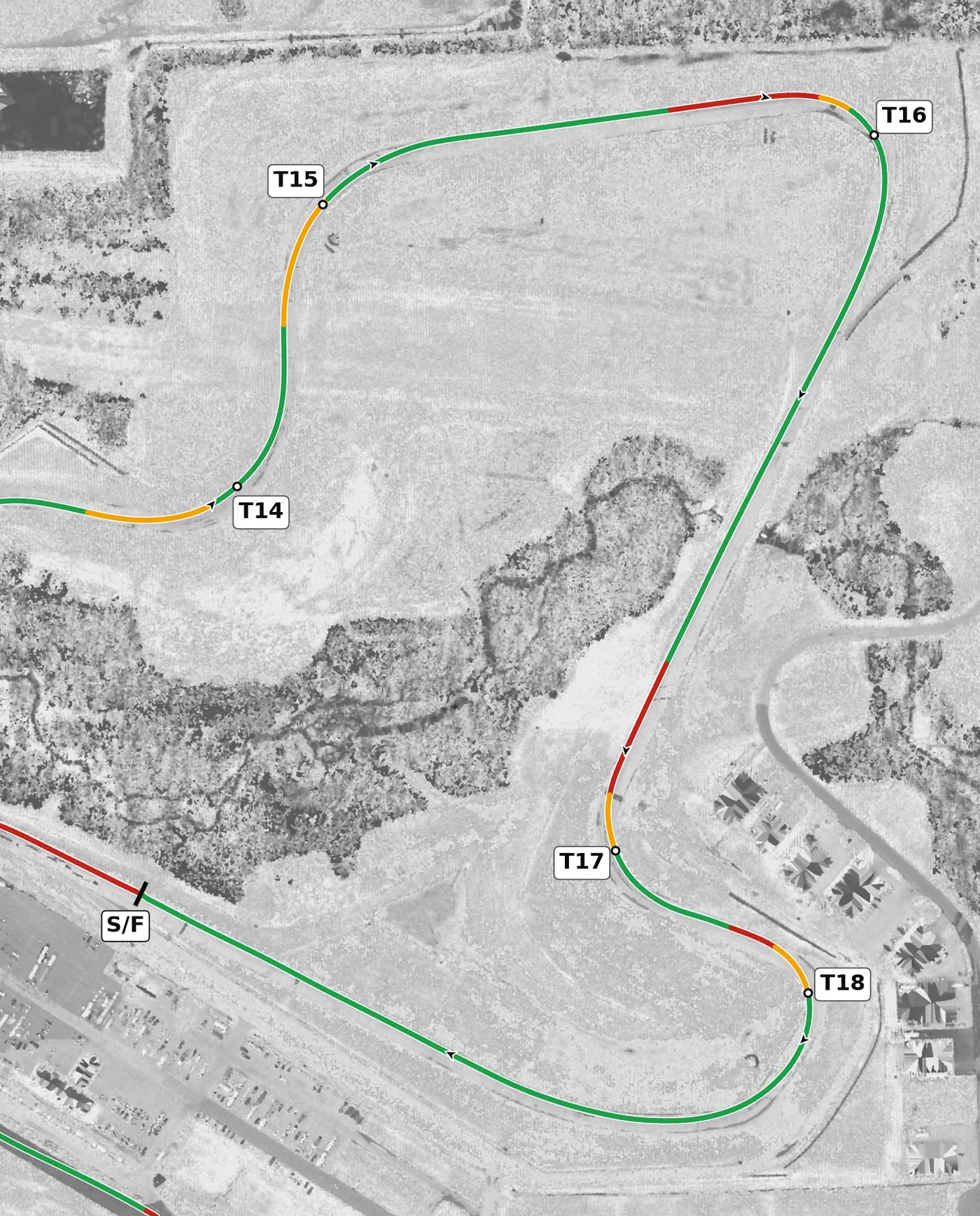 Autobahn (Full) race line, Sector 4: T14 to T18