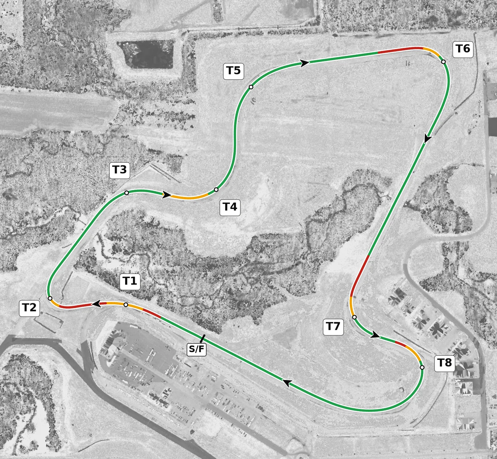Autobahn (North) full-lap race line map, driven clockwise, colored by throttle, lift and braking