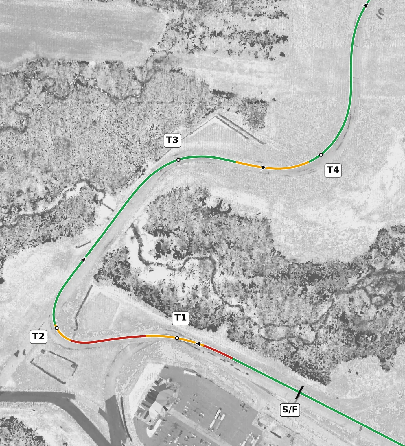 Autobahn (North) race line, Sector 1: T1 to T4