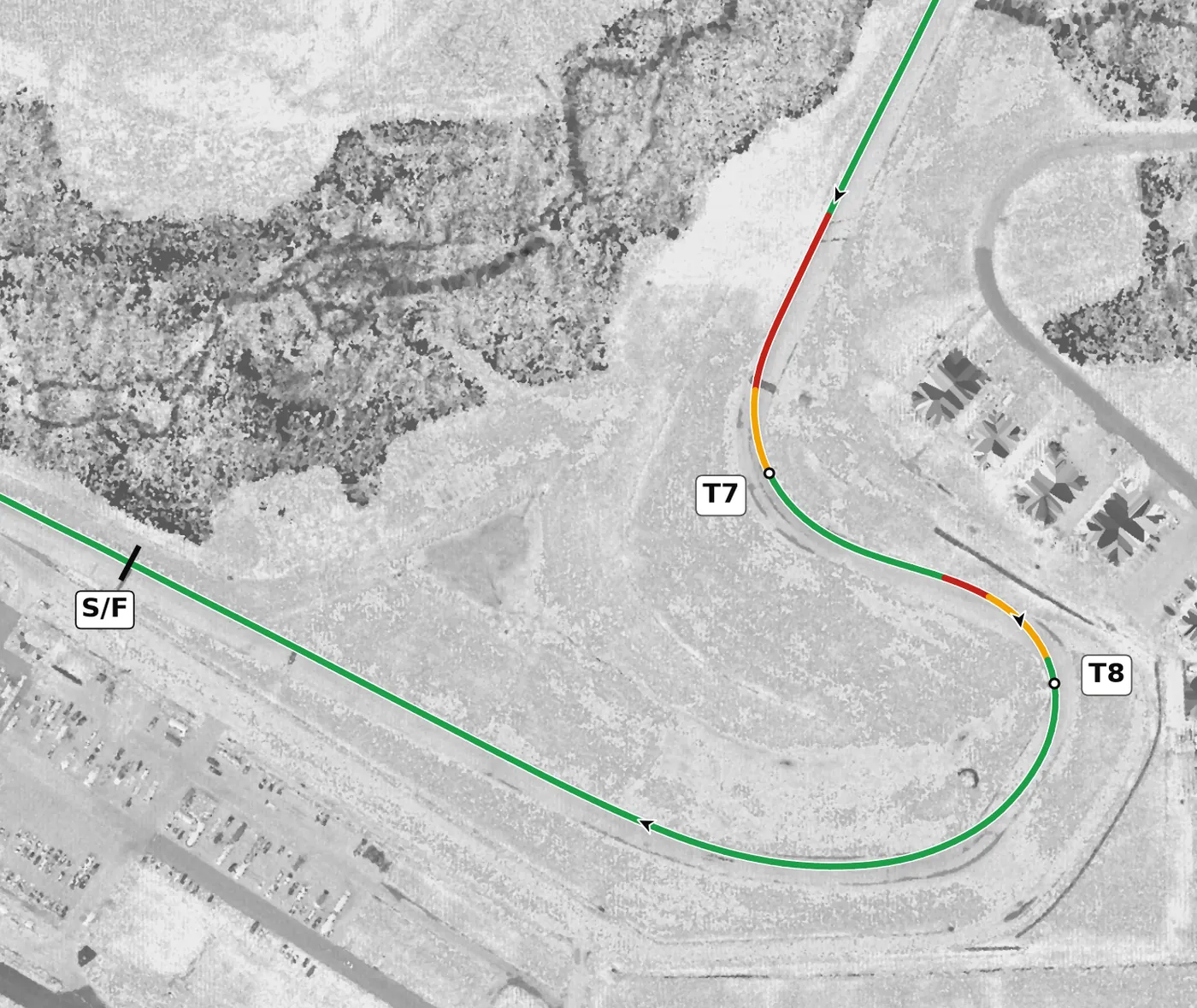 Autobahn (North) race line, Sector 3: T7 and T8