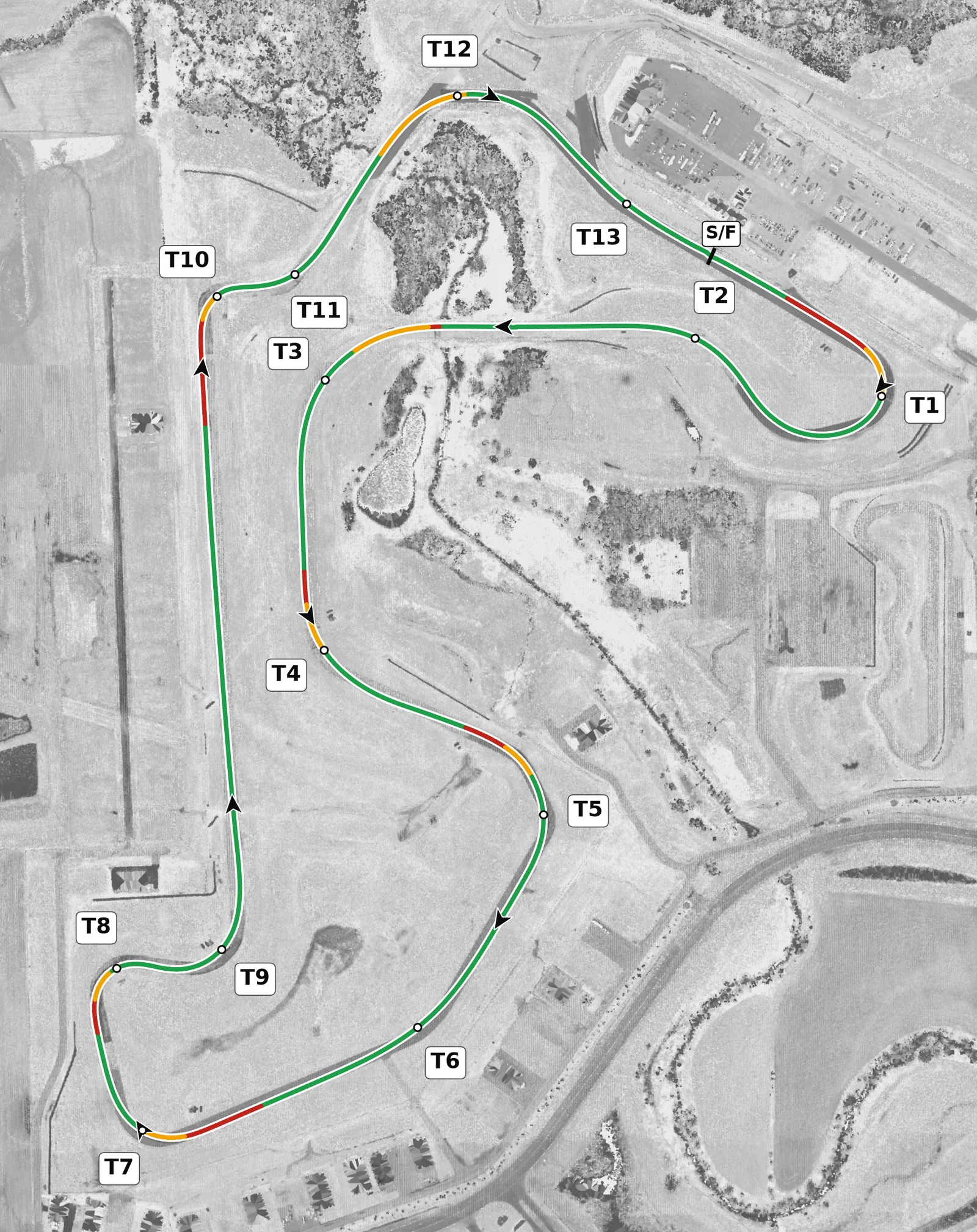 Autobahn (South) full-lap race line map, driven clockwise, colored by throttle, lift and braking