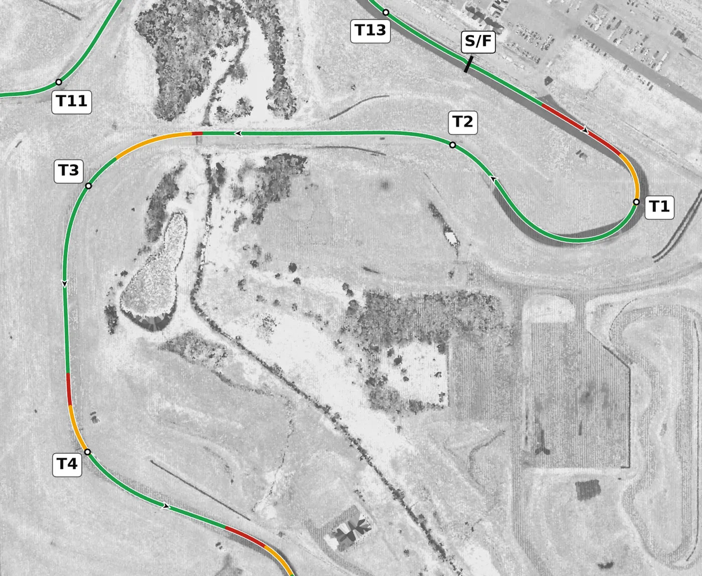 Autobahn (South) race line, Sector 1: T1 to T4