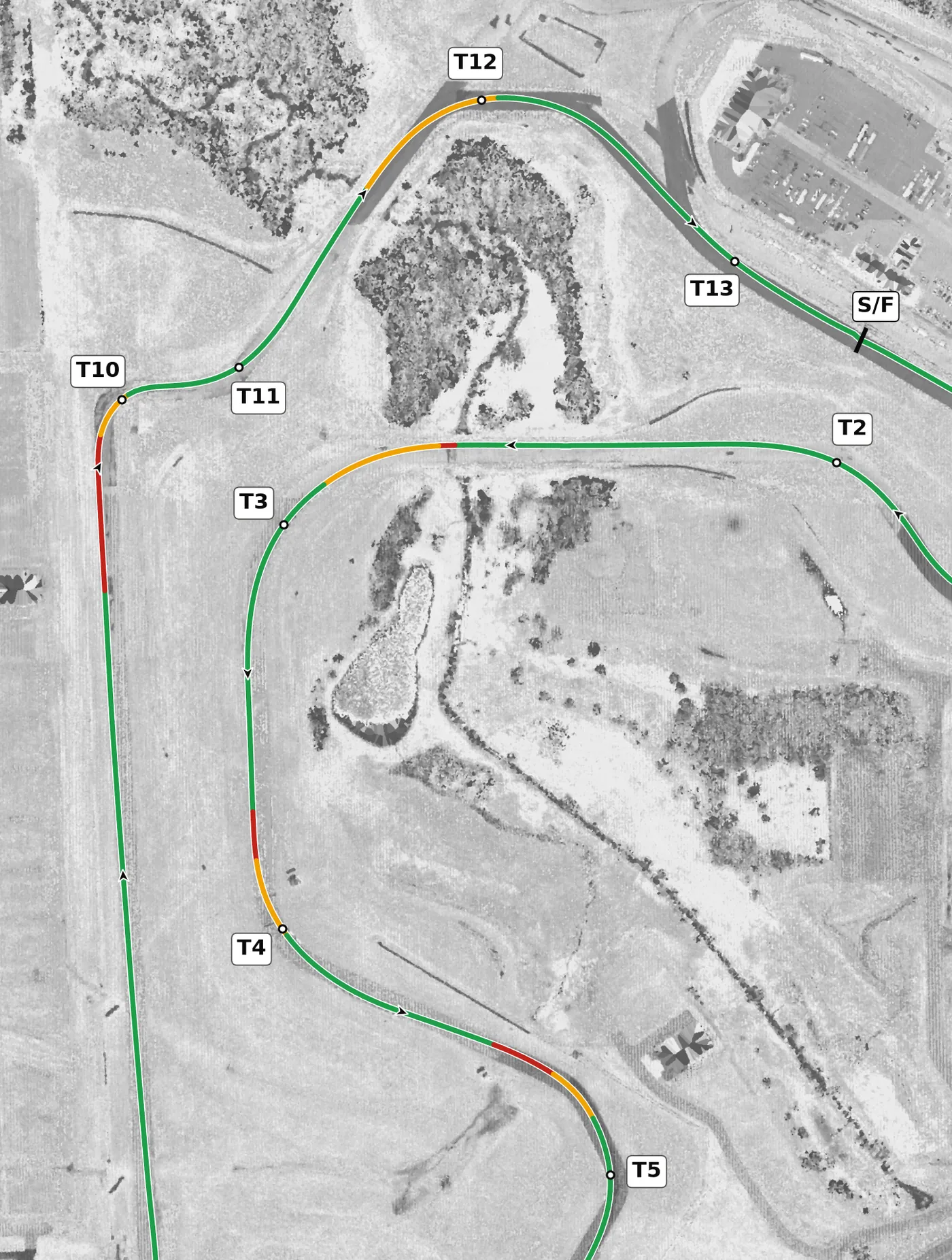 Autobahn (South) race line, Sector 3: T10 to T13