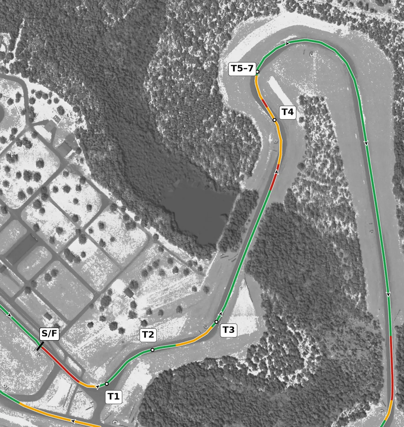 CMP race line, Sector 1: T1 to T7