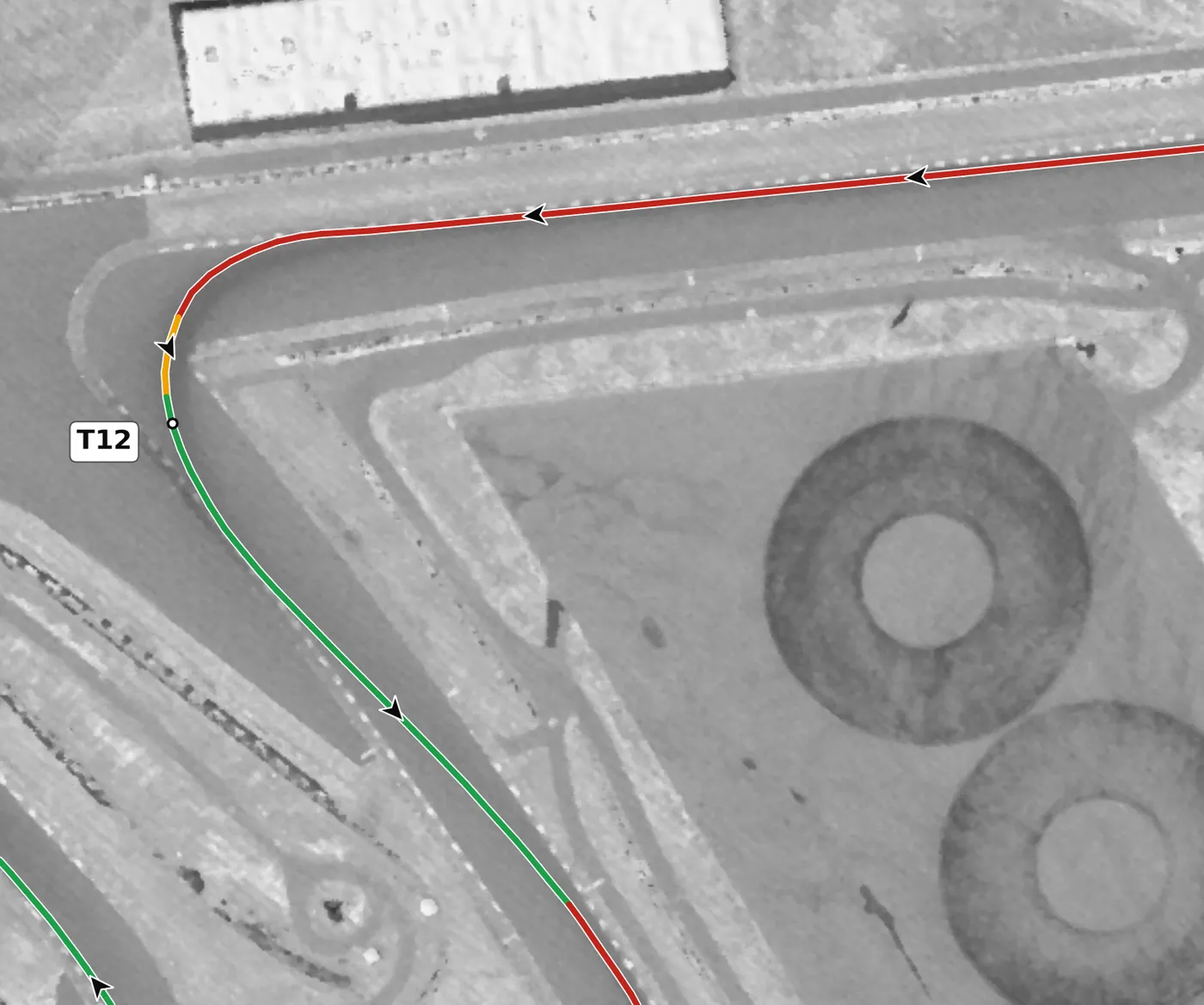 COTA T12 race line close-up: The biggest stop on the lap.
