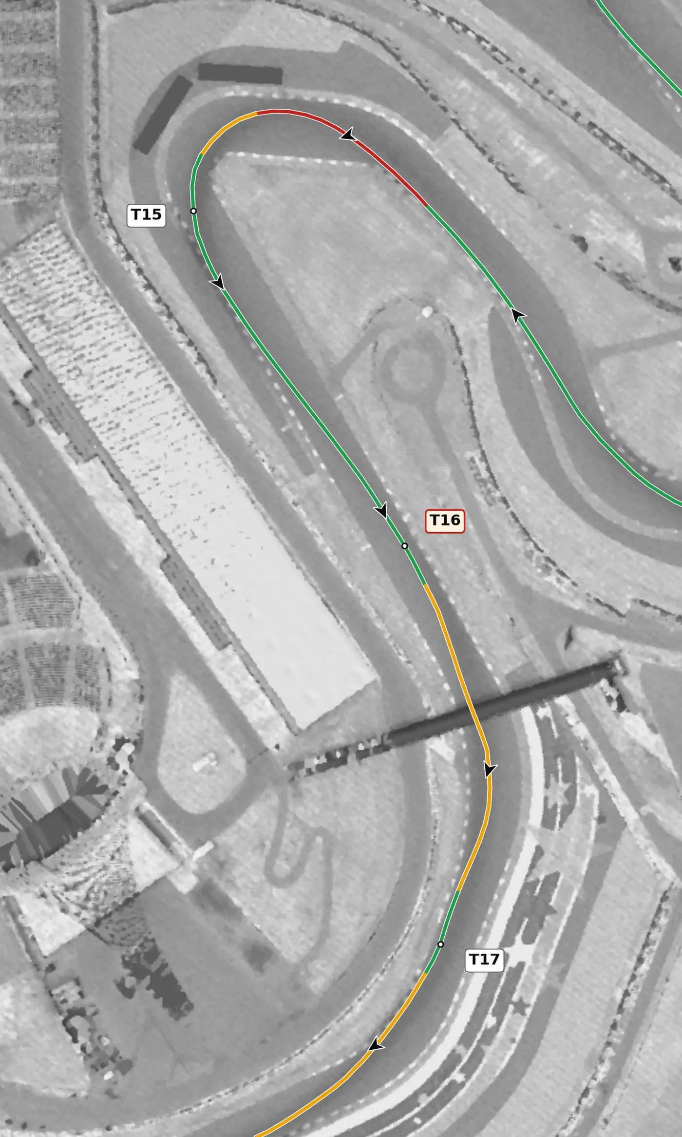 COTA T16 race line close-up: Off camber on entry.
