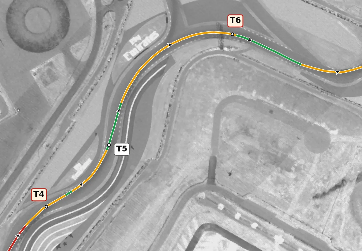 COTA T6 race line close-up: Off camber.