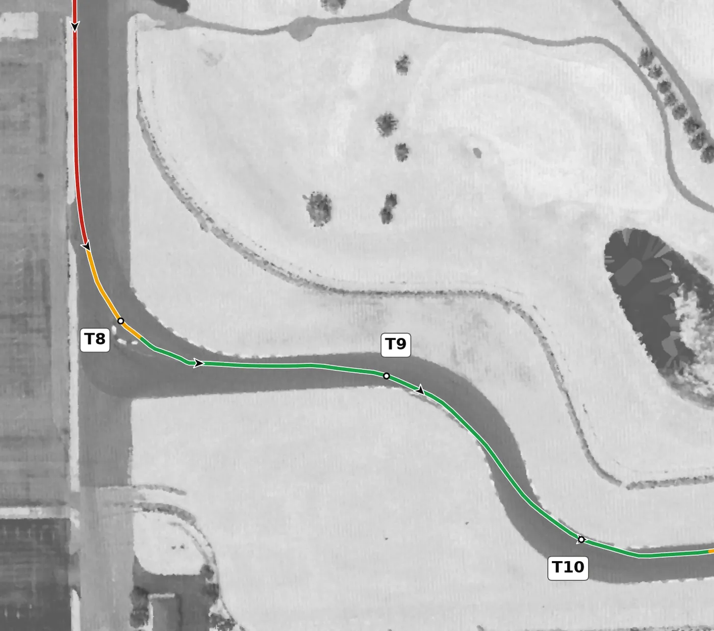 IMS road course T9 race line close-up