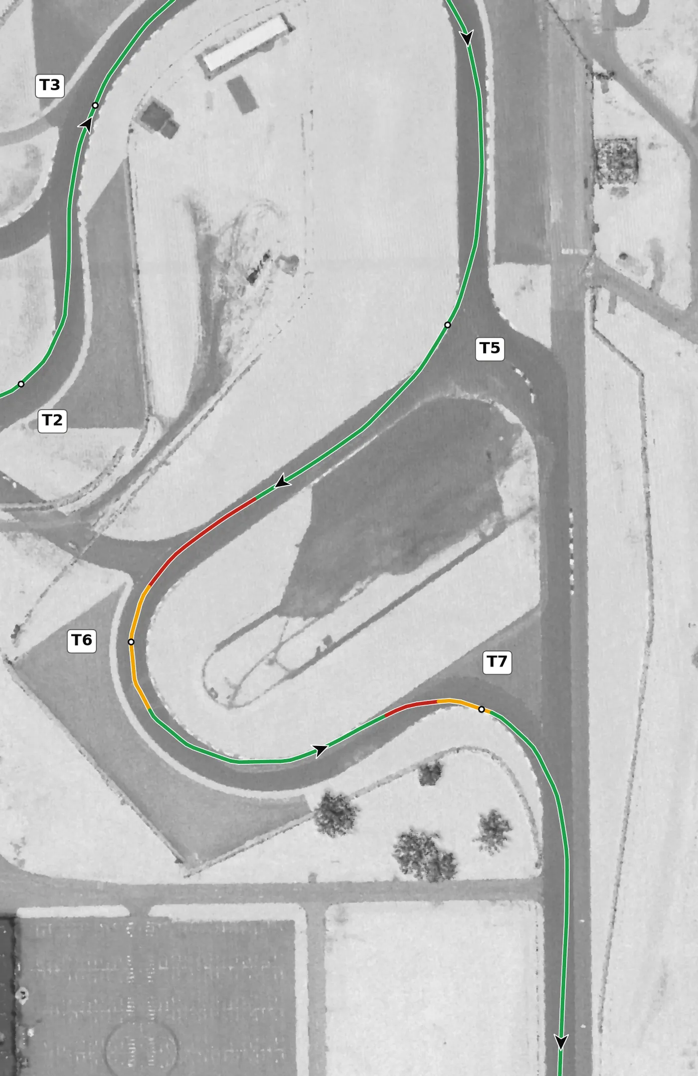 IMS road course race line, Sector 2: T5 to T7