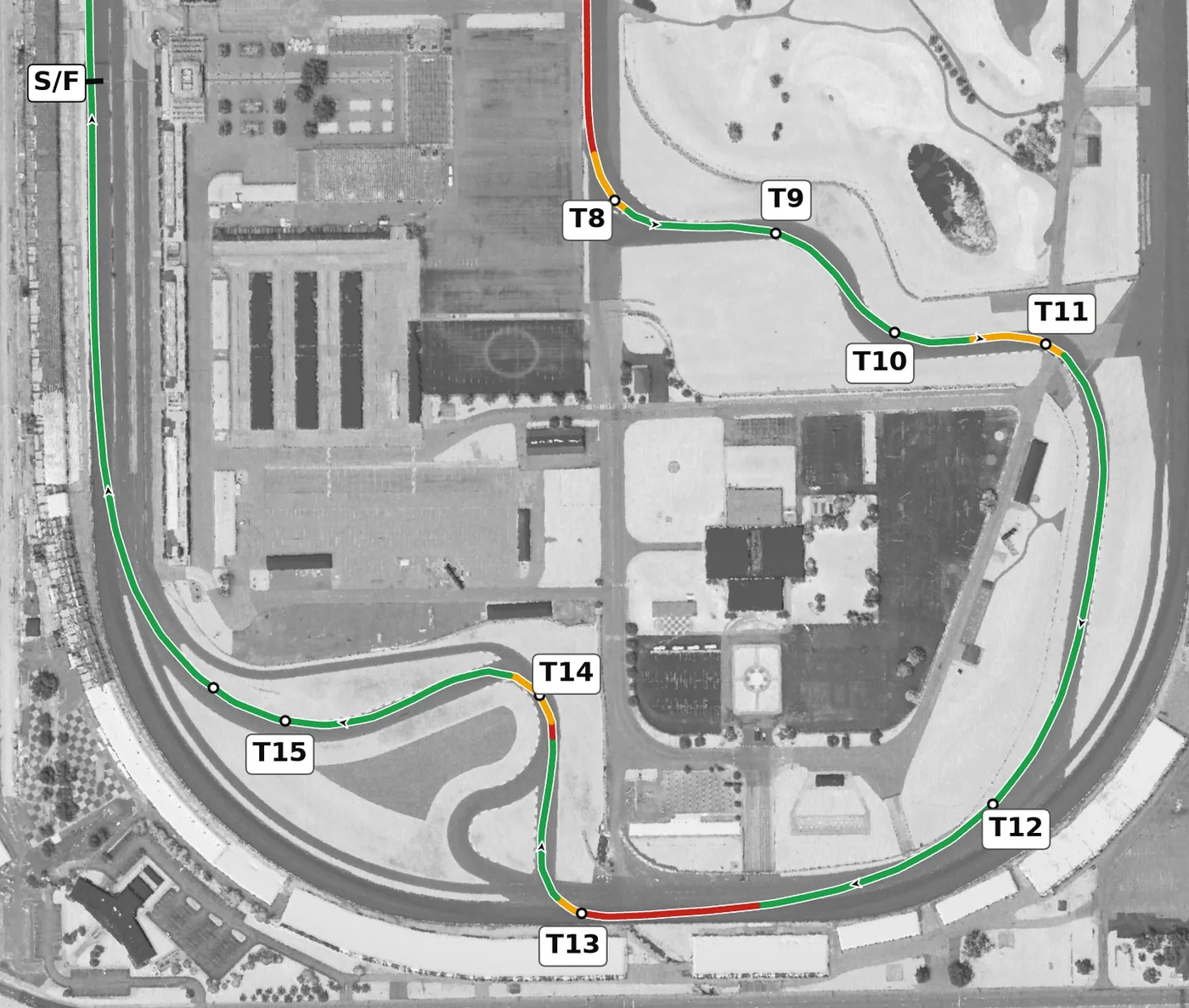 IMS road course race line, Sector 4: T12 to T15