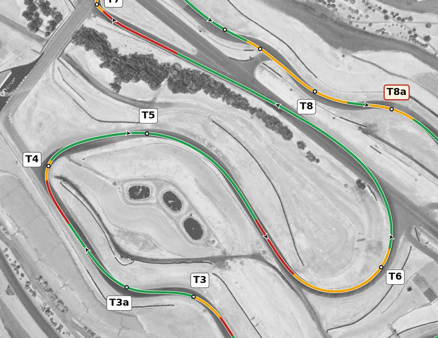 Sonoma Raceway race line, Sector 2: T4 to T6