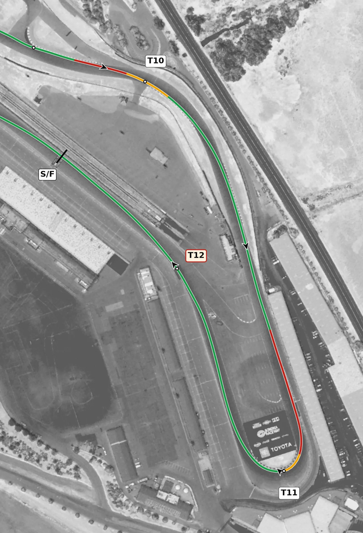 Sonoma Raceway race line, Sector 4: T10 to T12