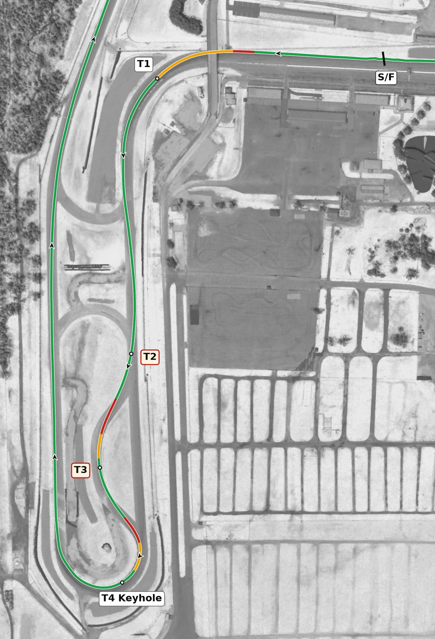 Mid-Ohio race line, Sector 1: T1 to the Keyhole