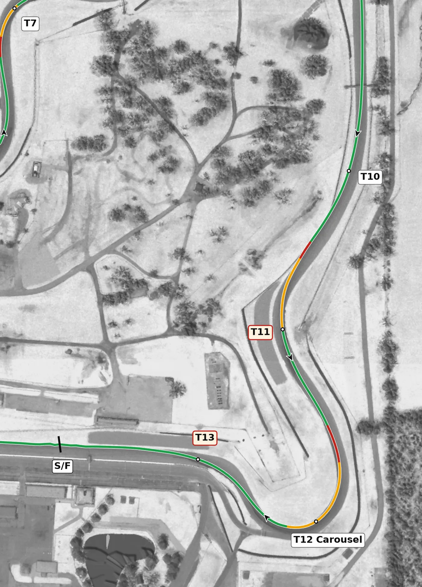 Mid-Ohio race line, Sector 3: T10 to T13