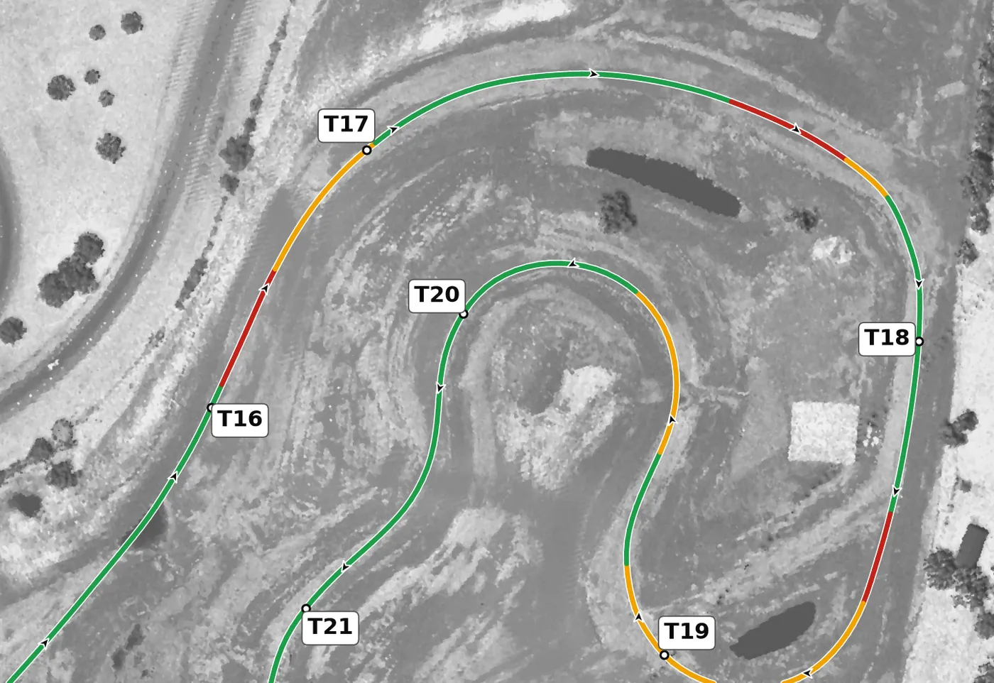NCM Grand T17 race line close-up: Rockhouse.