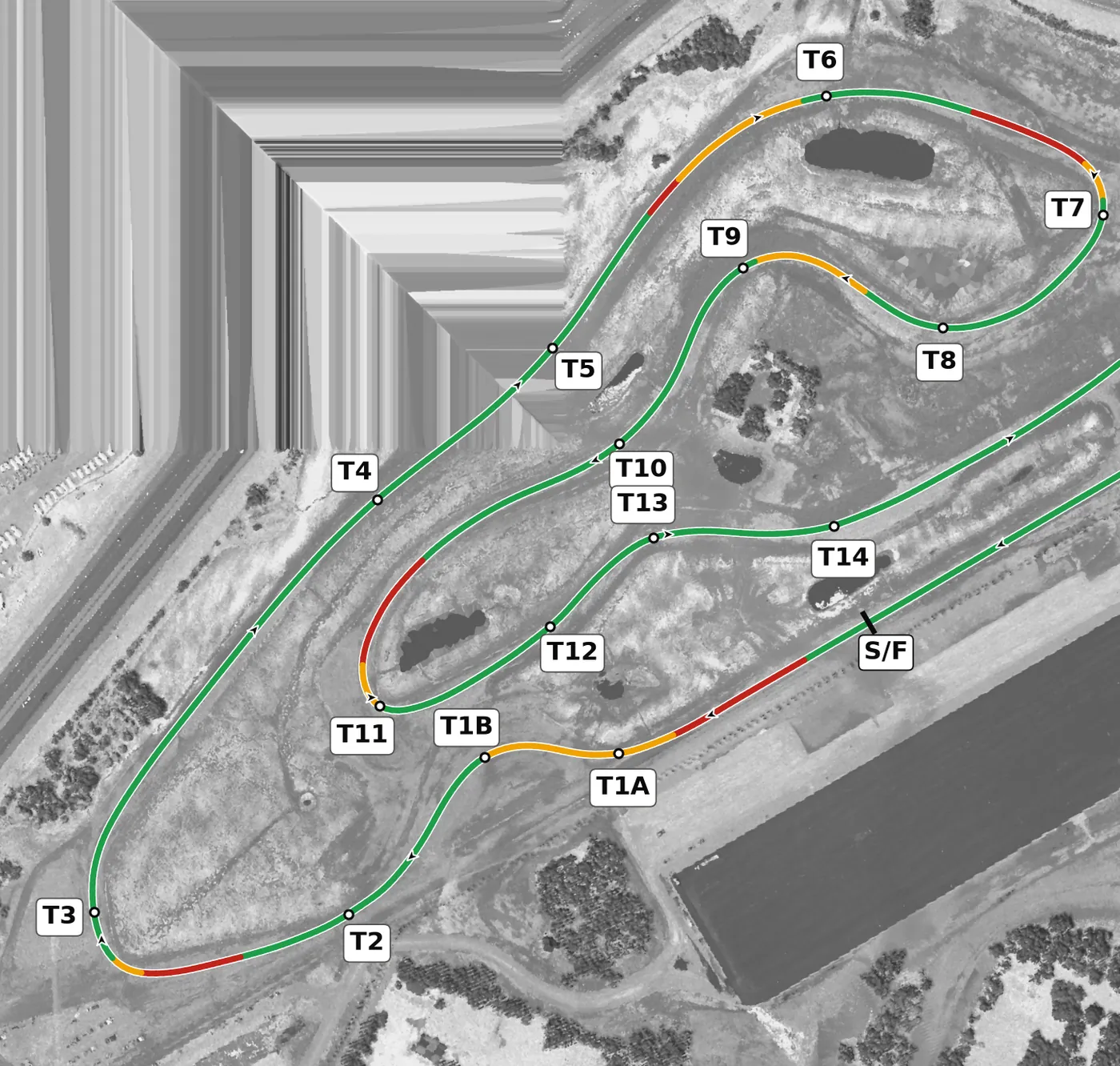NCM Grand race line, Sector 1: T1 to T6