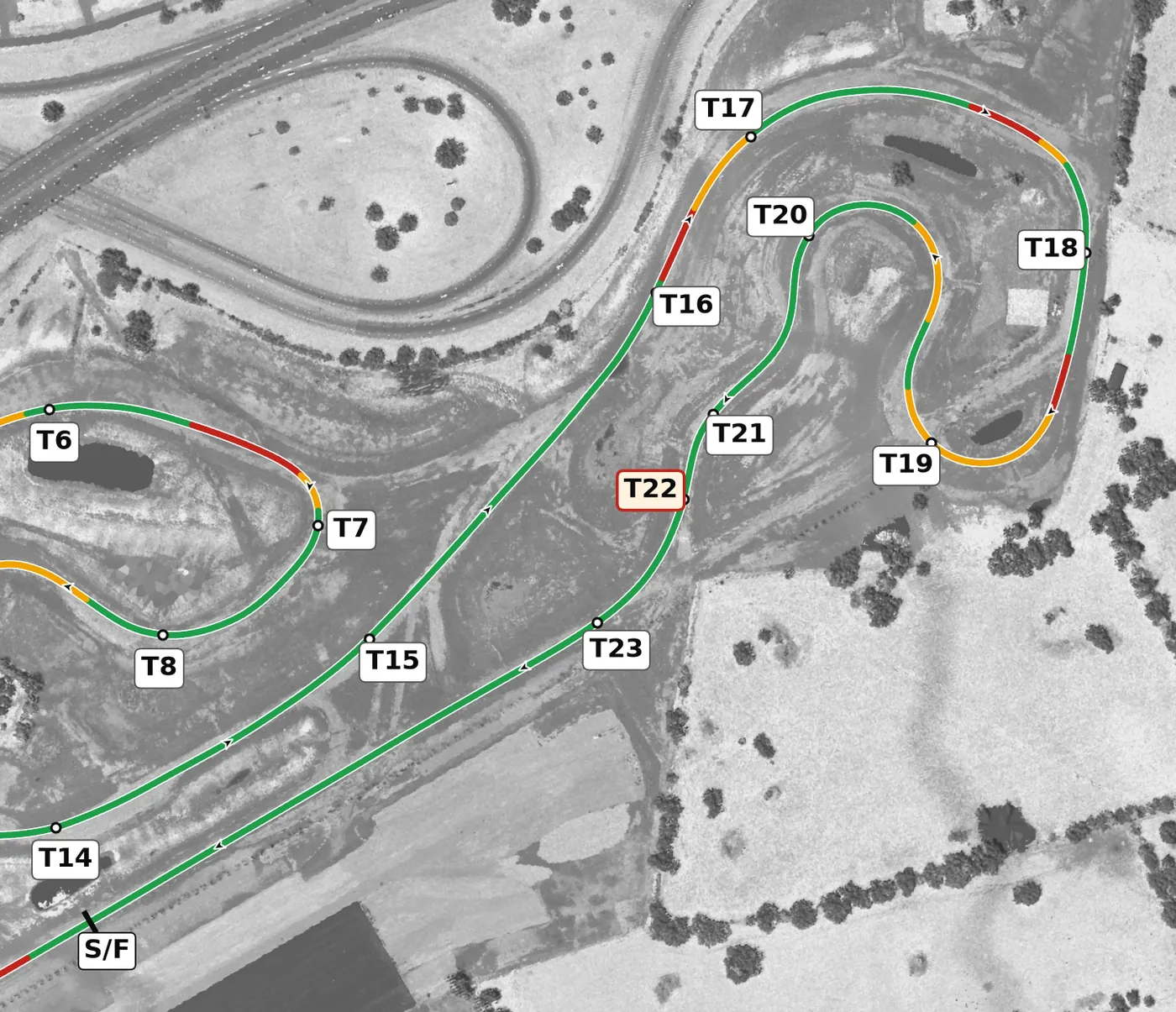 NCM Grand race line, Sector 3: T16 to T23