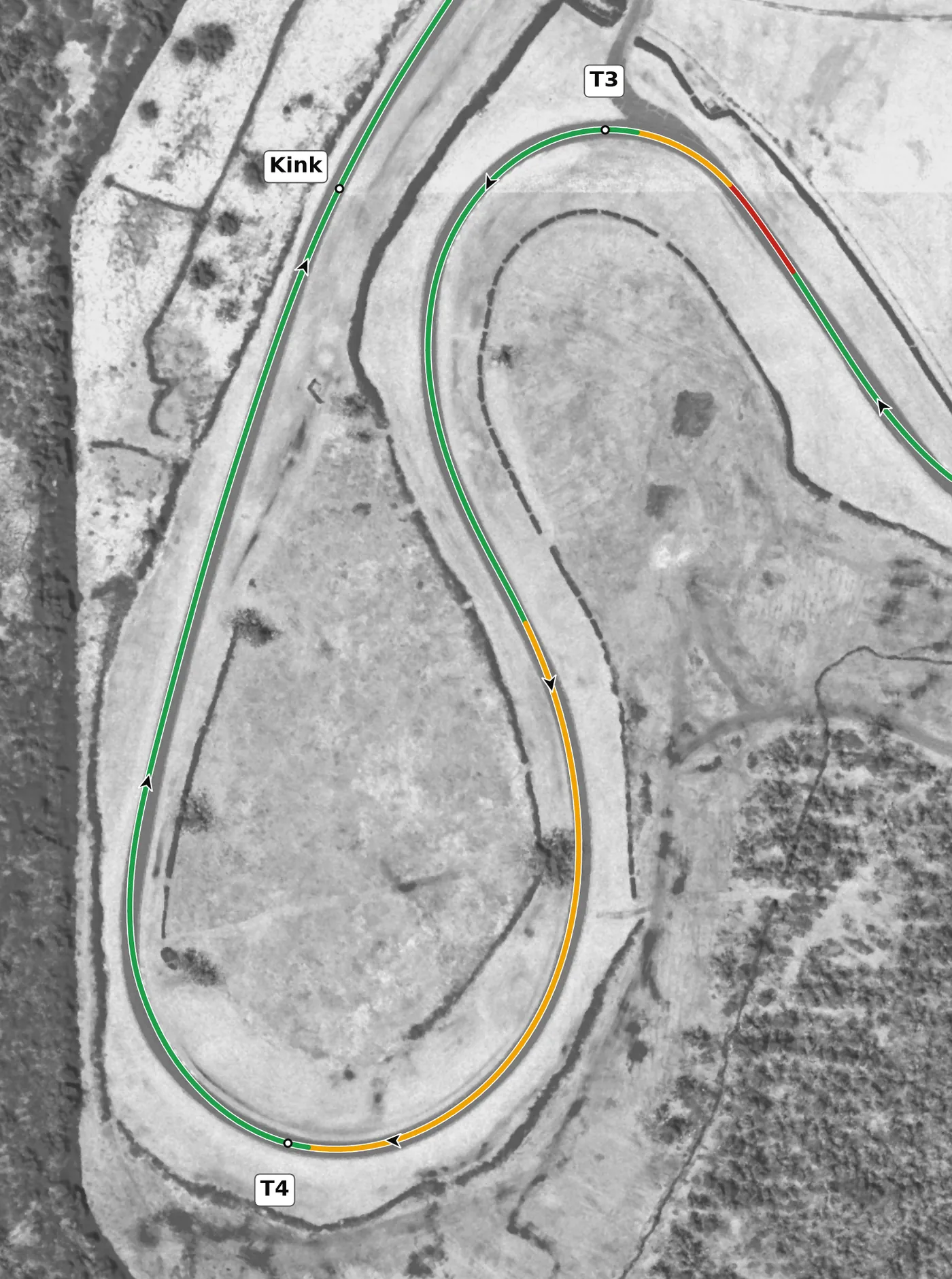 Nelson Ledges race line, Sector 2: T3 and T4 (the Carousel)