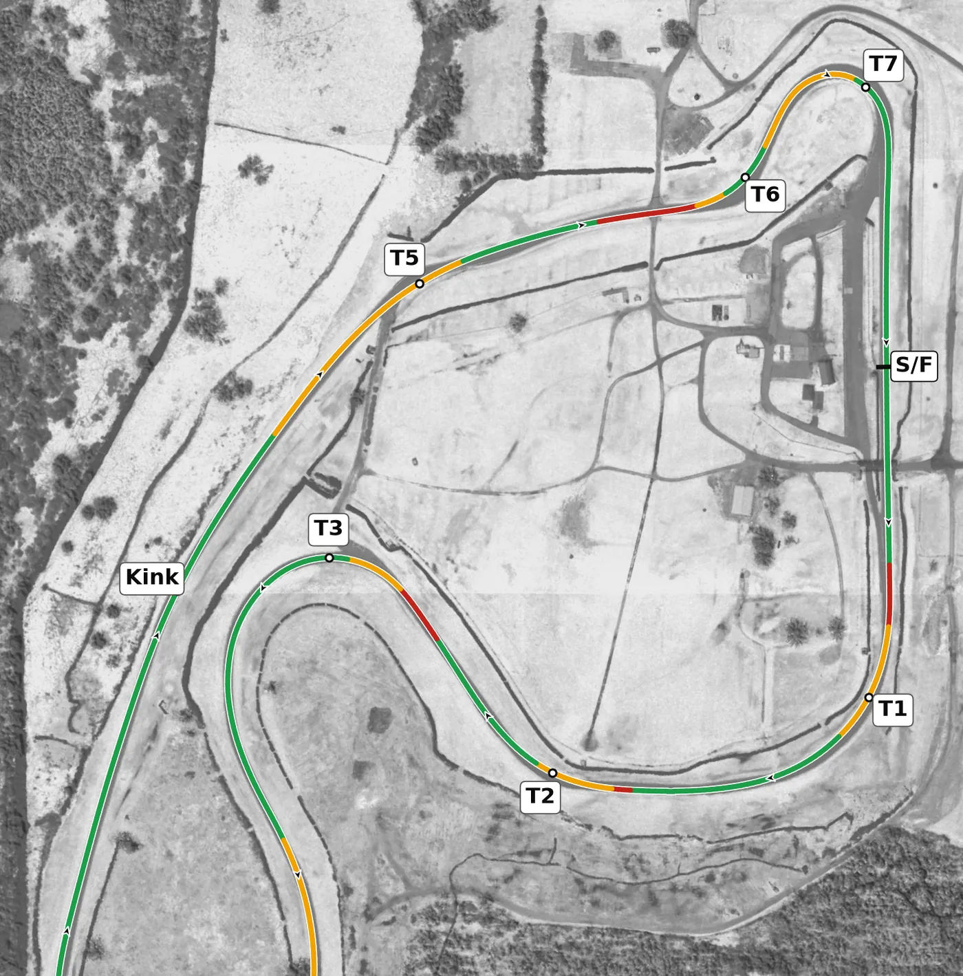 Nelson Ledges race line, Sector 3: the Kink to T7