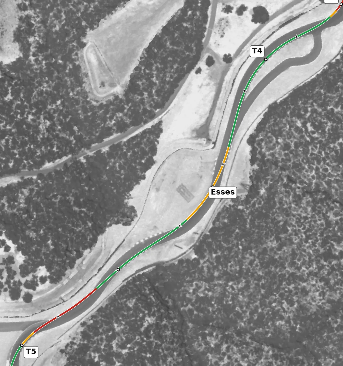Road Atlanta The Esses race line close-up: The bottom is the lowest point on the track, a +0.37 g compression.