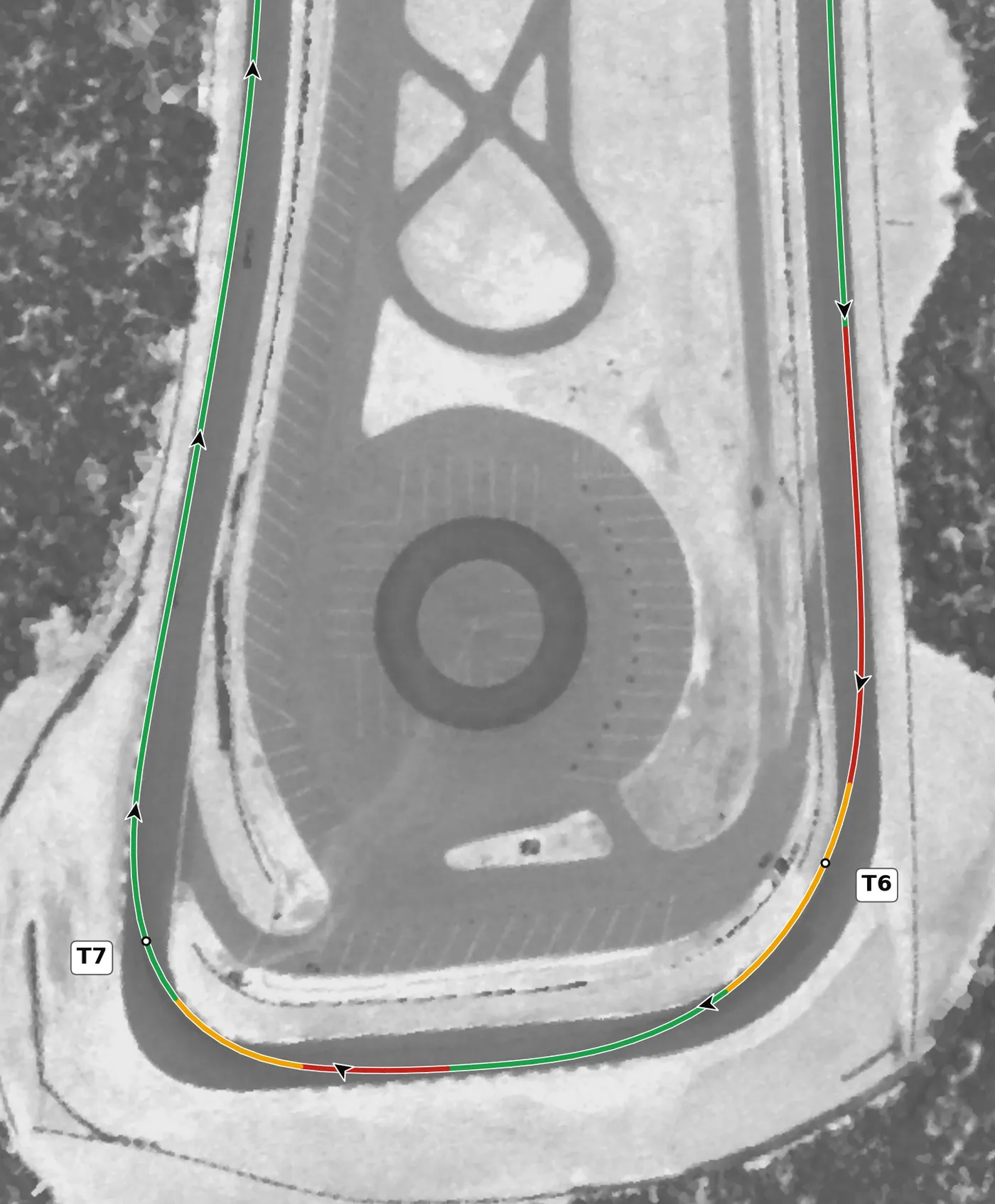 Road Atlanta T7 race line close-up: Onto the back straight. Unwind the wheel before full throttle.