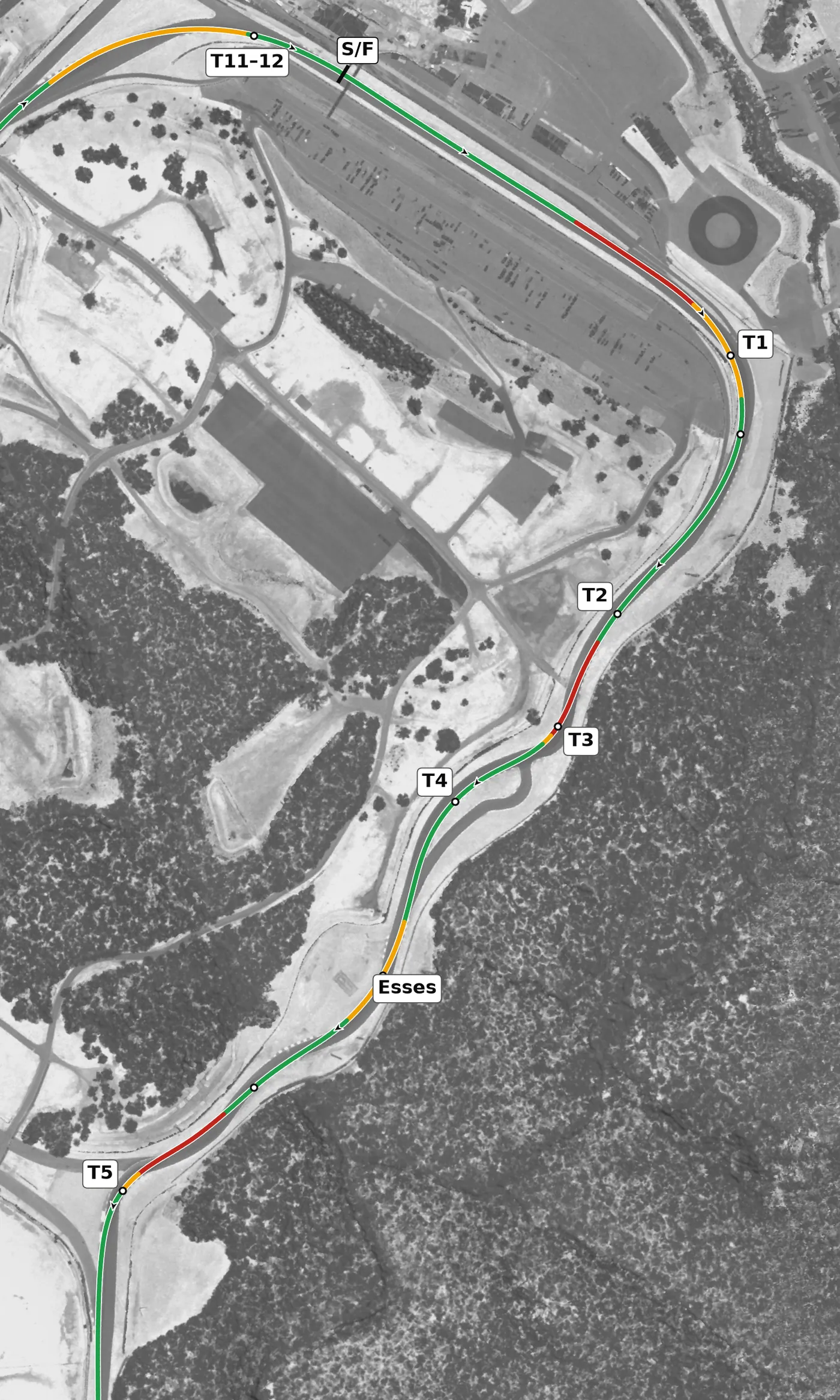 Road Atlanta race line, Sector 1: T1 to T5