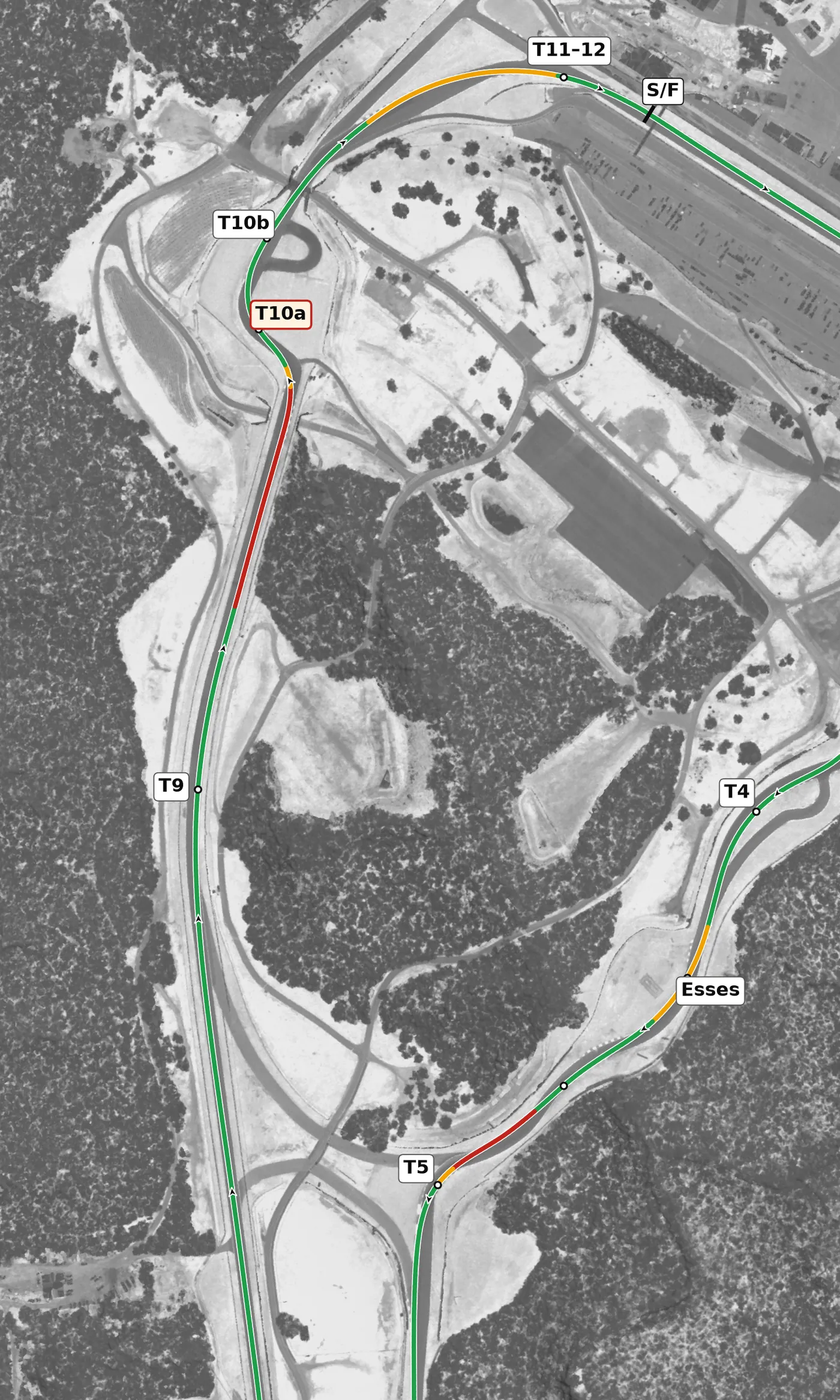Road Atlanta race line, Sector 3: T9 to T12