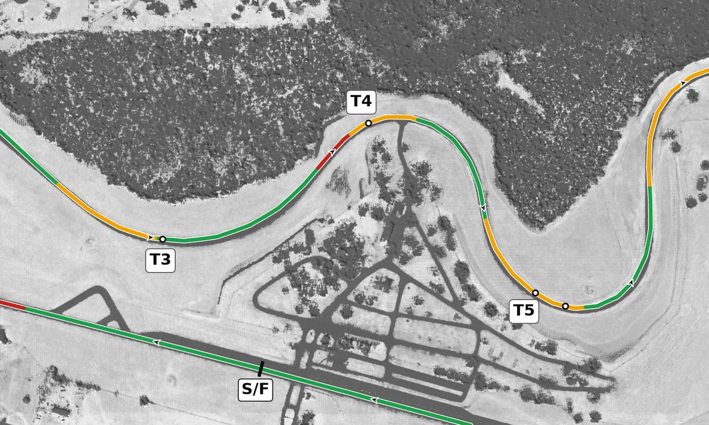 Roebling Road race line, Sector 2: T3 to T5