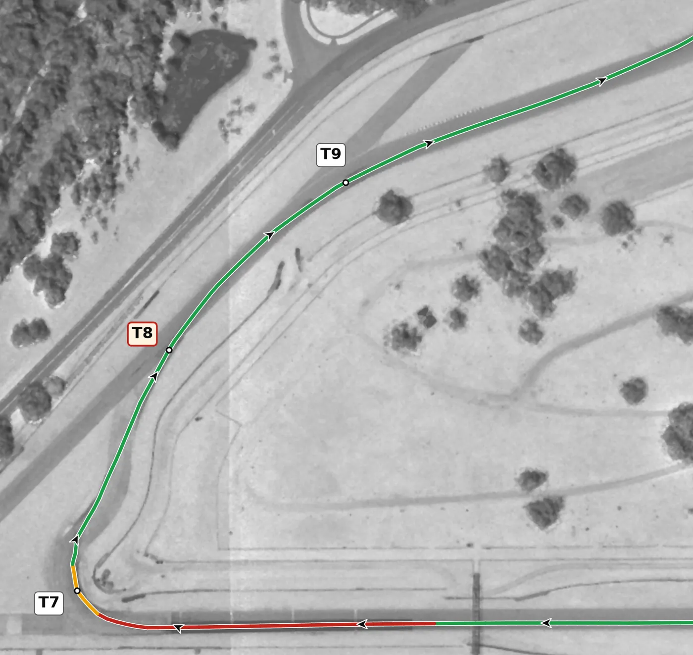 Sebring T9 race line close-up