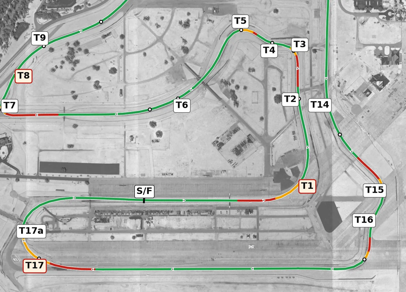 Sebring race line, Sector 3: T14 to T17a