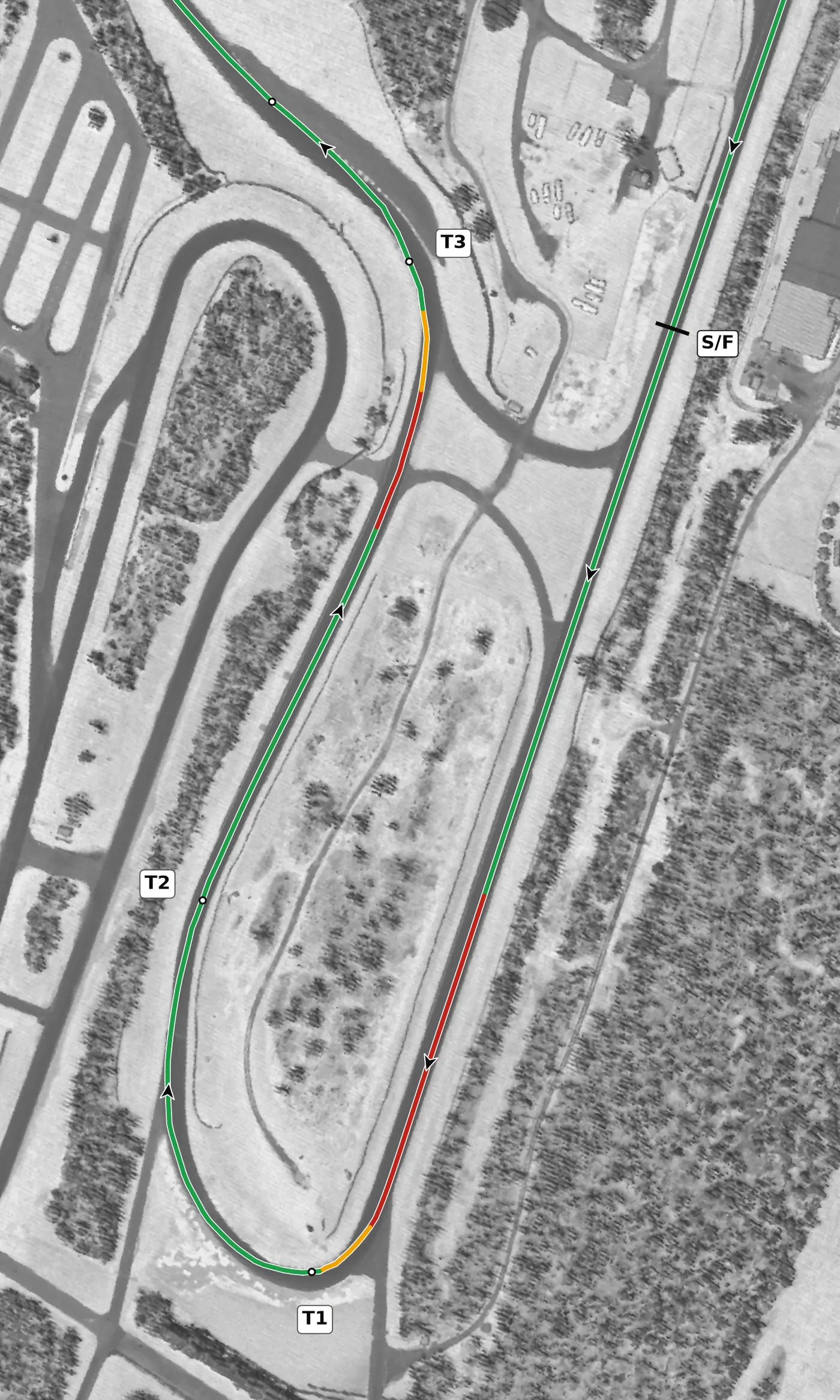 Summit Point race line, Sector 1: T1 to T3