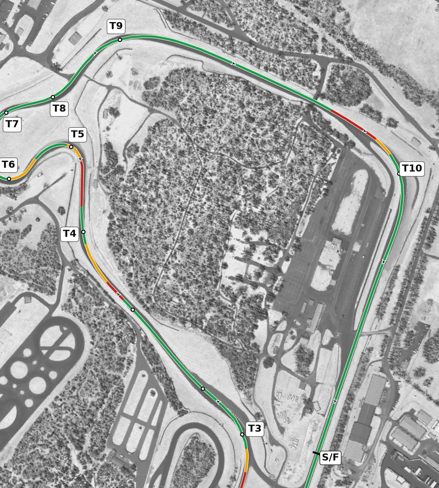 Summit Point race line, Sector 3: T8 to T10