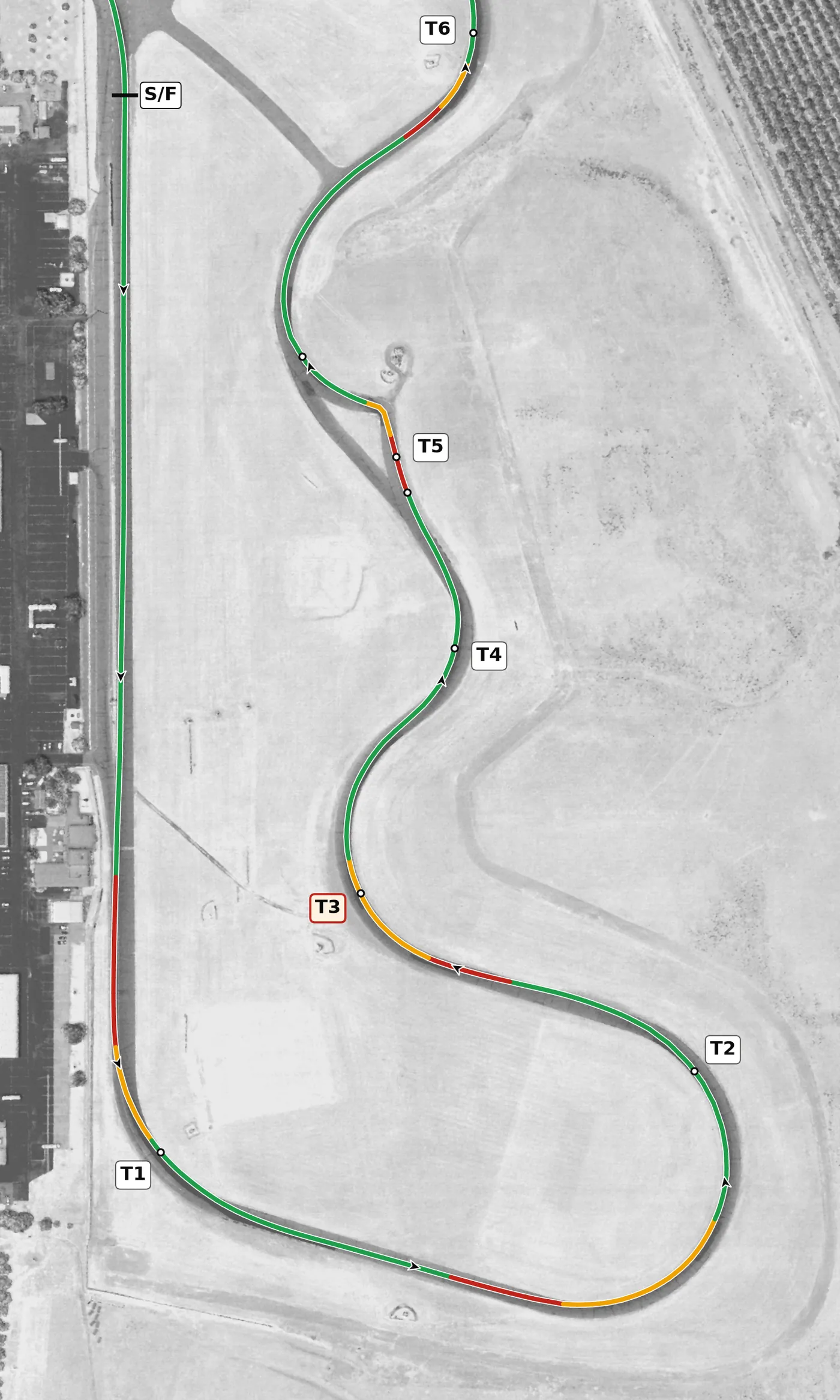 Thunderhill (East) race line, Sector 1: T1 to T4