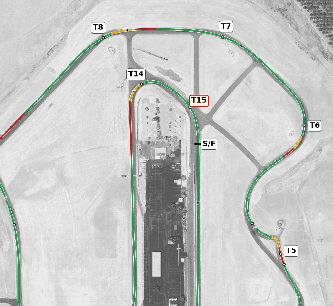 Thunderhill (East) race line, Sector 2: T5 to T8