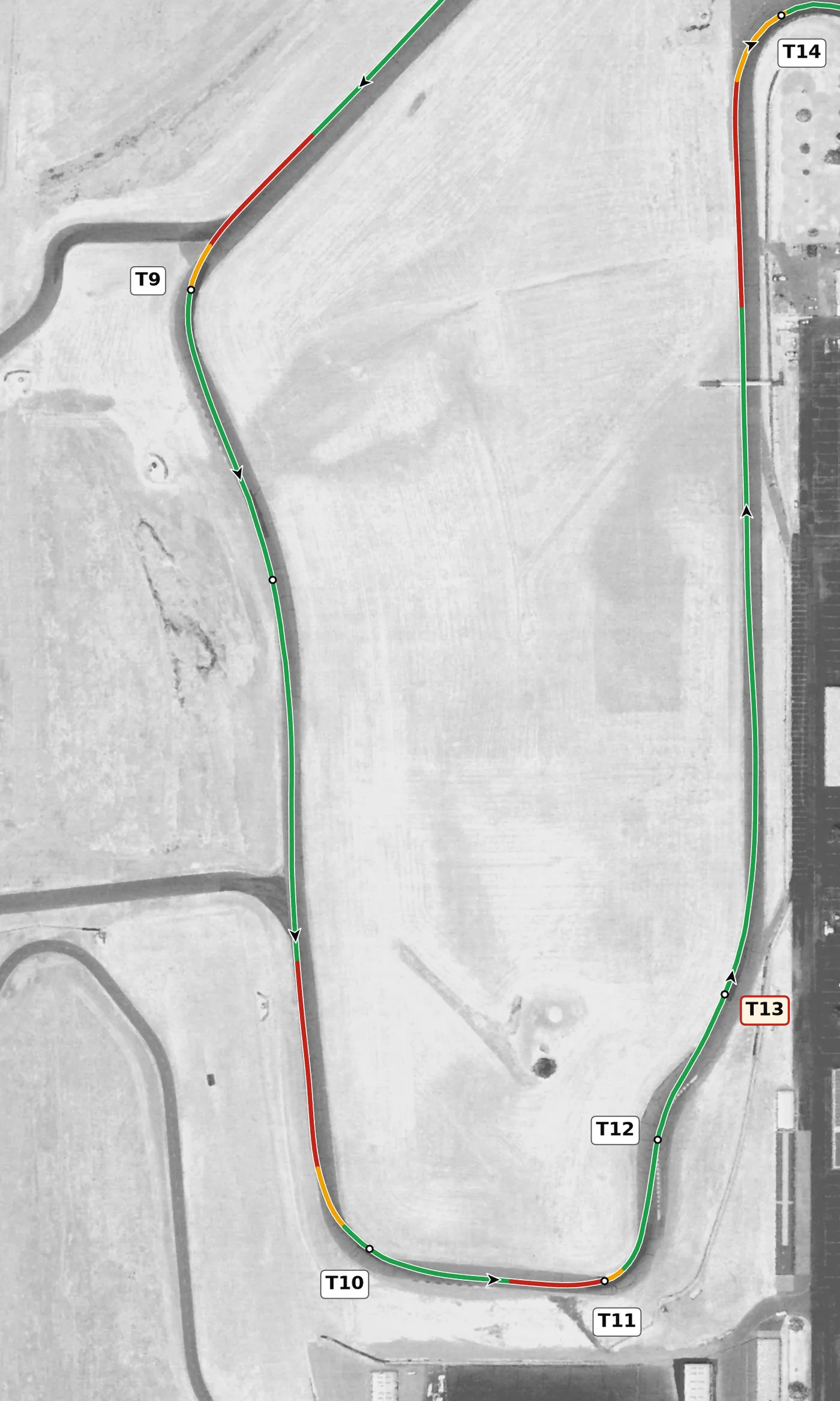 Thunderhill (East) race line, Sector 3: T9 to T11