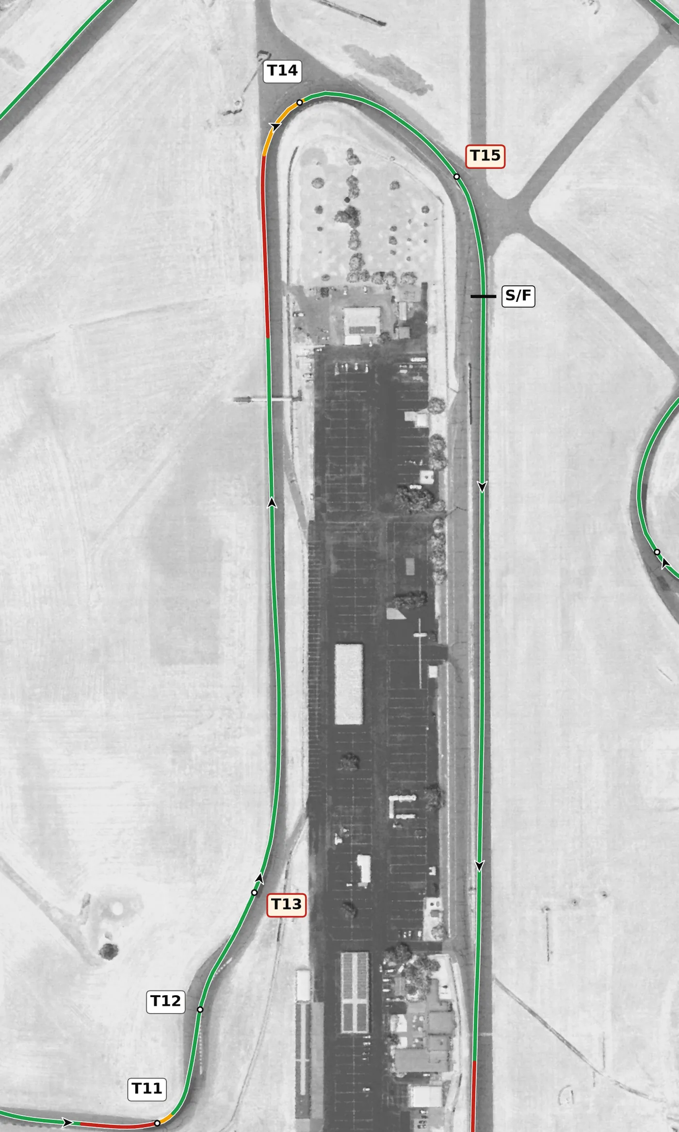 Thunderhill (East) race line, Sector 4: T12 to T15
