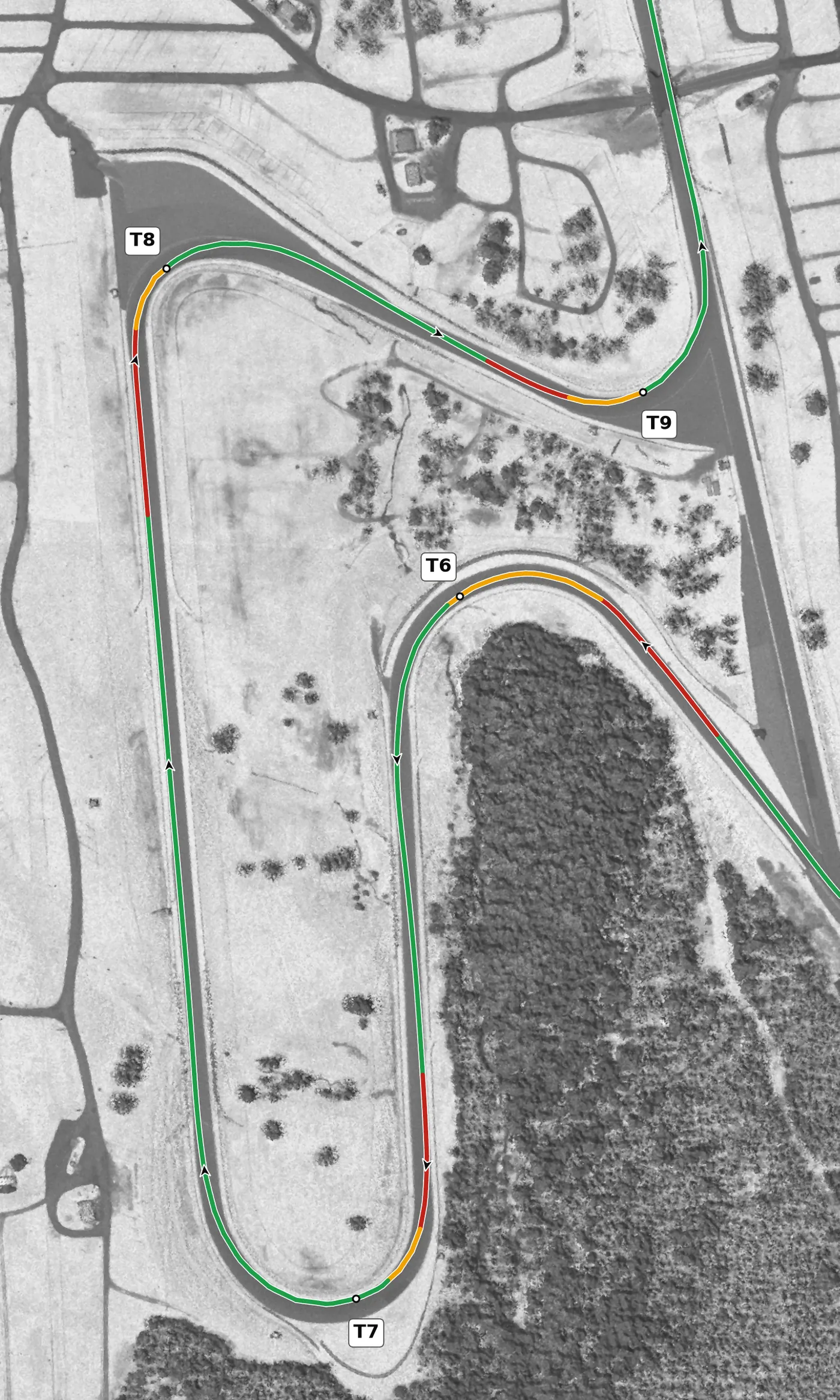 Watkins Glen race line, Sector 3: T7 to T9